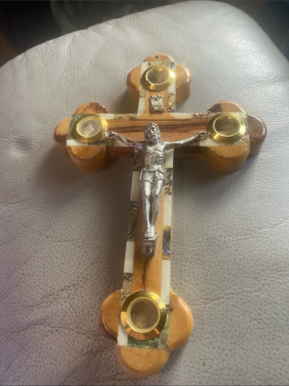Olive Wood and mother of pearl Crucifix Wall Cross - from Jerusalem